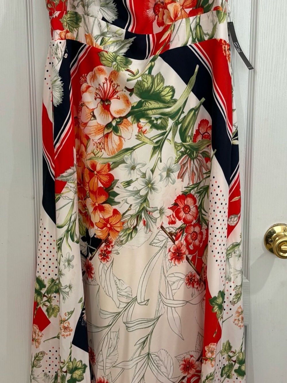 New York & Company Red, Navy & Cream Floral Maxi Dress